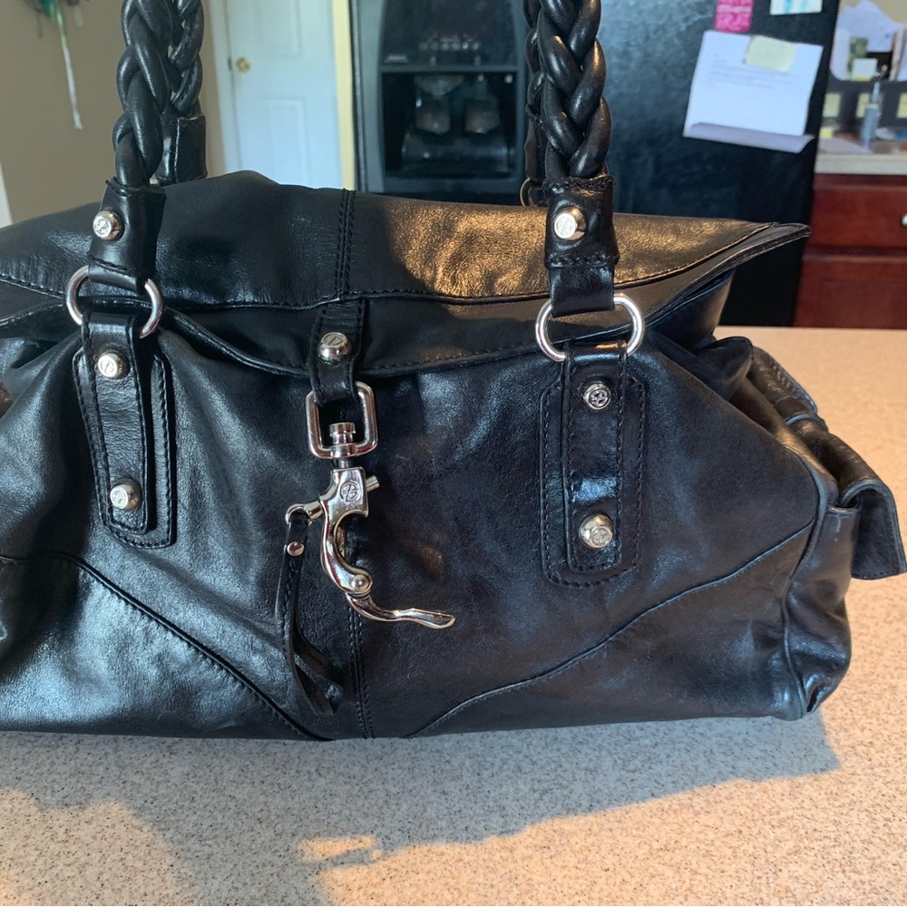 Francisco Biasia Secret Love Italian black leather silver hardware Satchel bag